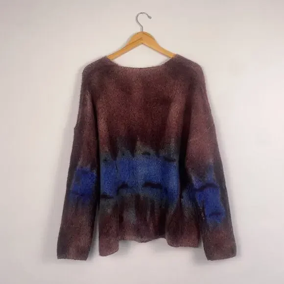 F Cashmere by Fissore Sweaters Tie Dye V-Neck Knit Sweater Large
